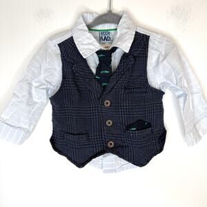 Little Lad Baby Boy Vest Tie Holiday Shirt In Navy Size 6-9 Months